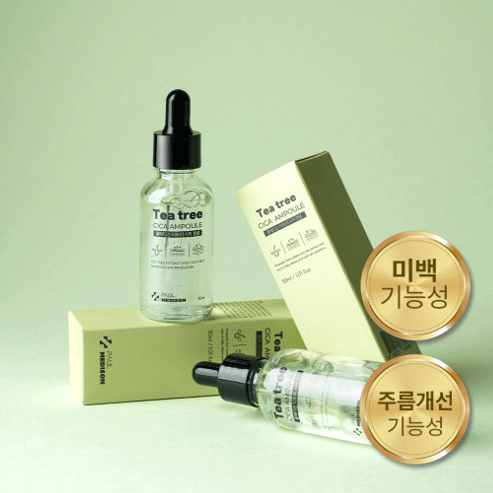 [PAUL MEDISON] Tea Tree Cica Ampoule 30ml – Soothes Red & Sensitive Skin, Strengthens Barrier & Provides Anti-Aging Care with Niacinamide & Adenosine - Made in Korea